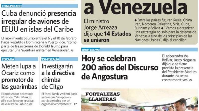 Estas son las portadas de los principales diarios de Venezuela este 15FEB