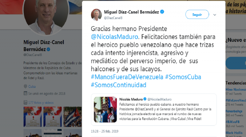 Cuenta Twitter @DiazCanelB, presidente de Cuba