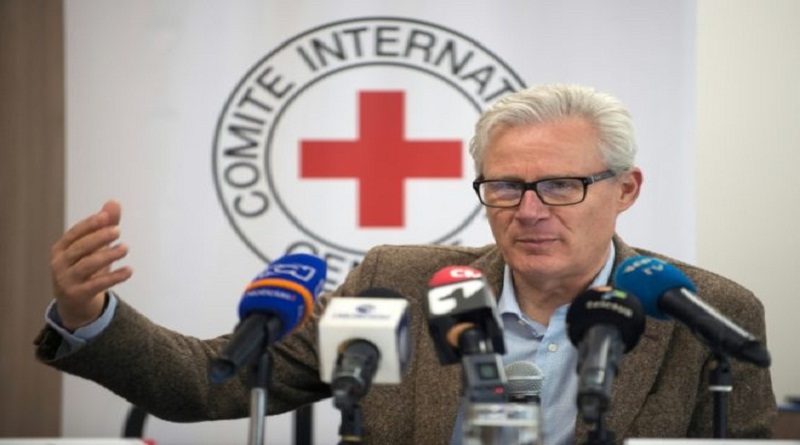 El jefe del Comité Internacional de la Cruz Roja en Colombia, Christoph Harnisch, durante una conferencia de prensa en Bogotá, el 28 de marzo de 2019 (Foto AFP Diana Sanchez)