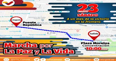 Venezolanos conmemoran con marcha un mes de la victoria popular en la frontera