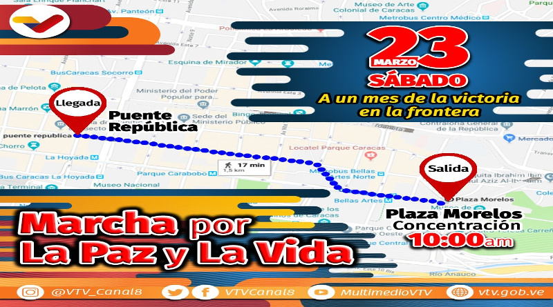 Venezolanos conmemoran con marcha un mes de la victoria popular en la frontera