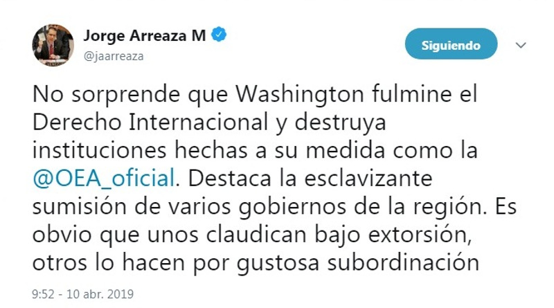 Canciller Arreaza calificó de criminales medidas coercitivas contra Venezuela