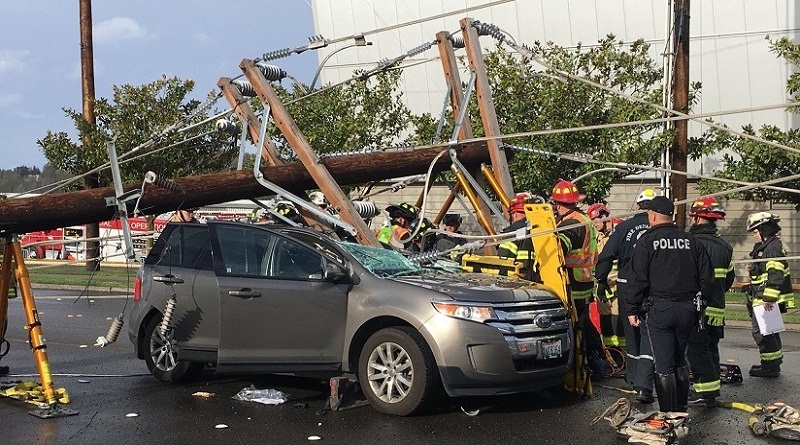 Postes de electricidad cayeron sin explicaicón en Seatle. Desde la empresa local de servicios públicos sostienen que el incidente sigue bajo investigación (Tukwila Police / @TukwilaPD)