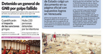 Lea aquí las portadas de los principales diarios de Venezuela este 07MAYO