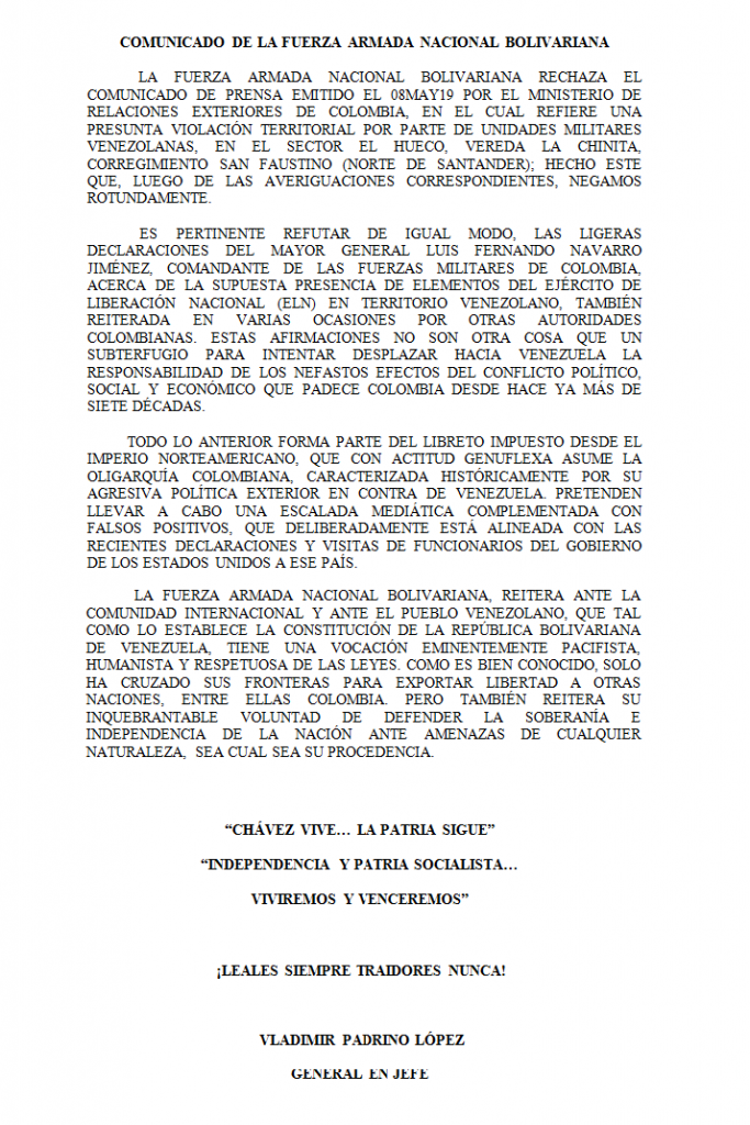 FANB denuncia falso positivo de Min. Relaciones Exteriores FANB denuncia falso positivo de Min. Relaciones Exteriores