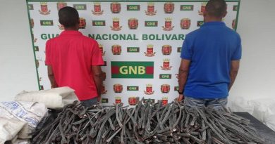 GNB captura dos ciudadanos con 114 kilogramos de material estratégico en Bolívar