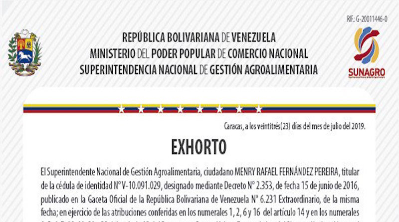 Sunagro autoriza movilización temporal de alimentos sin guía hasta el 26 de julio