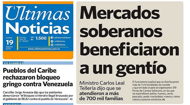 Así titulan los principales medios impresos de Venezuela este 19 de agosto