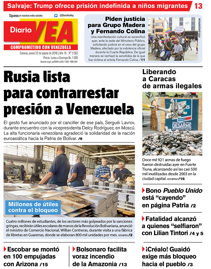 Estas son las portadas de los medios impresos venezolanos de este 22 de agosto Estas son las portadas de los medios impresos venezolanos de este 22 de agosto