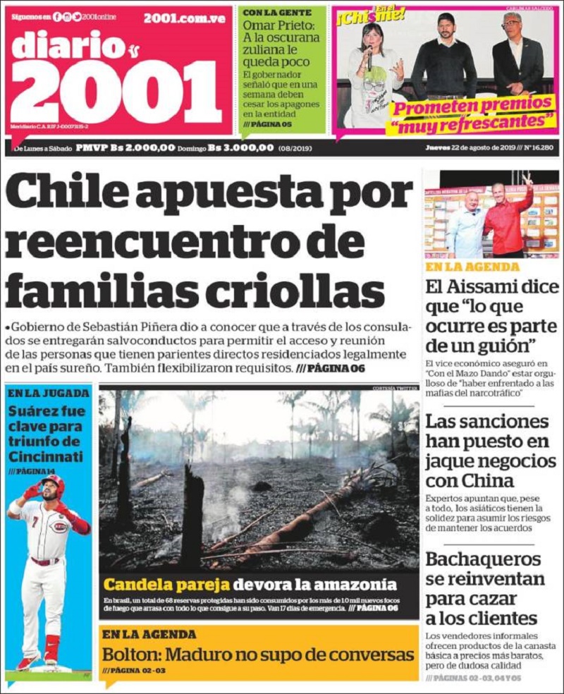 Estas son las portadas de los medios impresos venezolanos de este 22 de agosto Estas son las portadas de los medios impresos venezolanos de este 22 de agosto