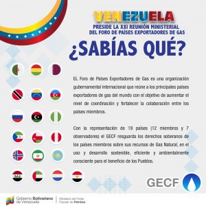 Venezuela presidirá próxima Reunión Ministerial del Foro de Países Exportadores de Gas