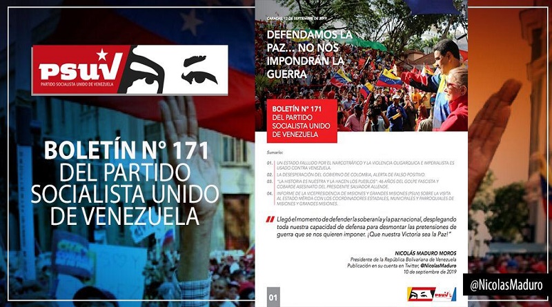 Boletín Nº 171 del PSUV analiza uso del Estado colombiano contra soberanía de Venezuela