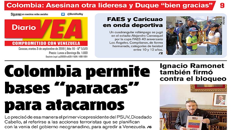 Portadas de medios impresos de Venezuela de este 03 de septiembre