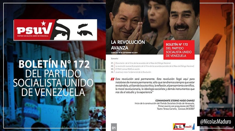 Boletín Nº 172 del PSUV resalta el avance de la Revolución con la firma de los acuerdos de la Mesa de Diálogo Nacional