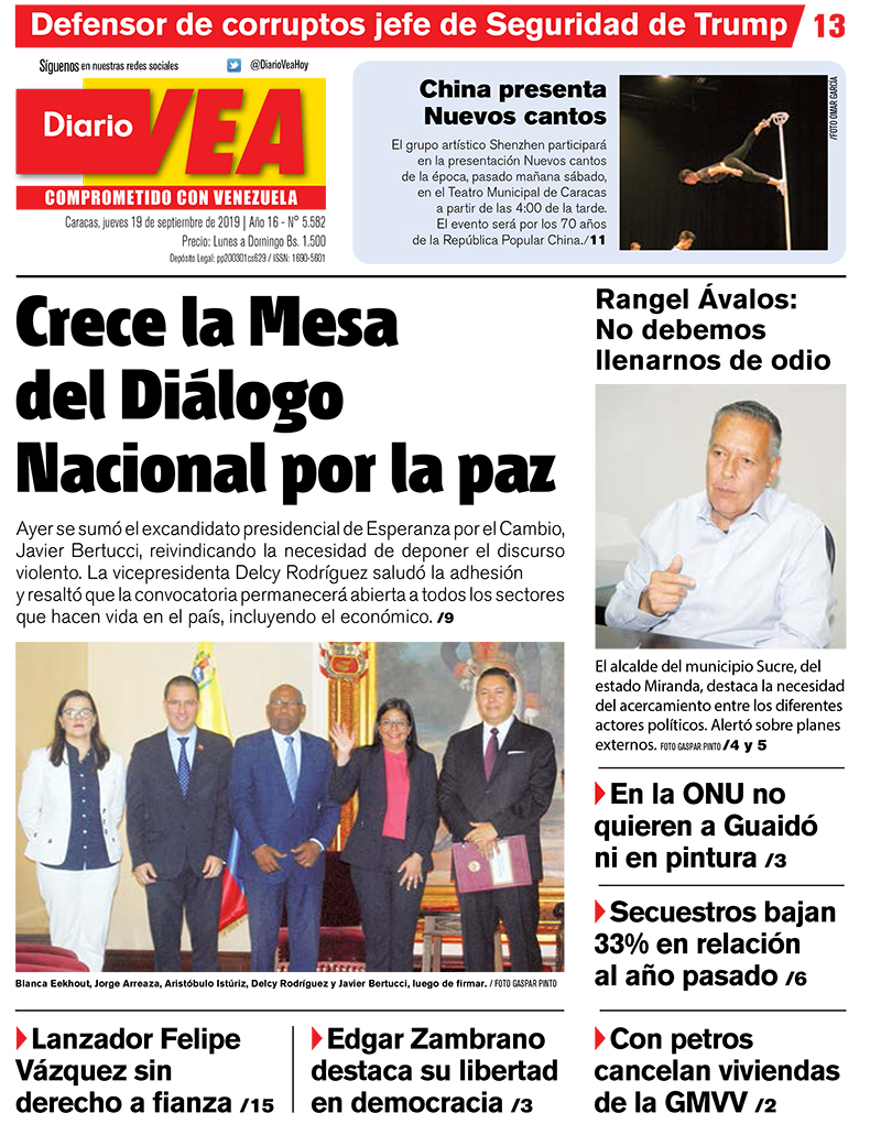 Portadas de medios impresos venezolanos de este 19 de septiembre Portadas de medios impresos venezolanos de este 19 de septiembre