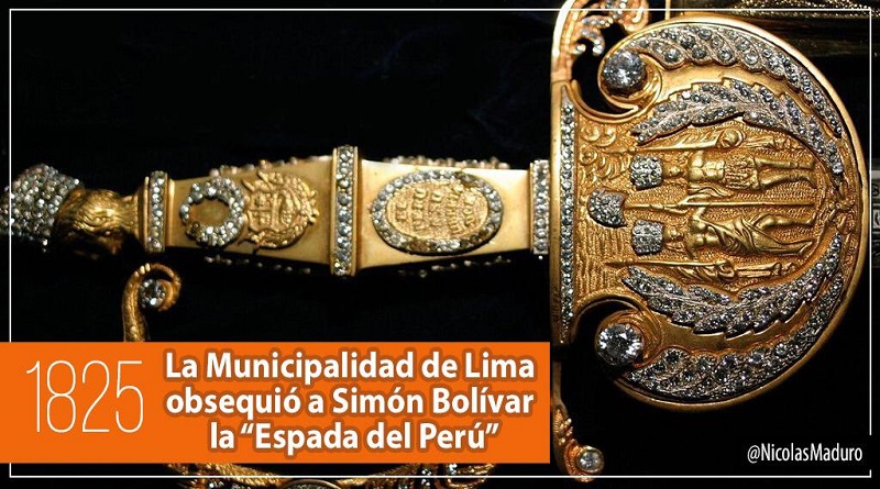 Hace 194 años la Municipalidad de Lima obsequió la Espada del Perú al Libertador Simón Bolívar