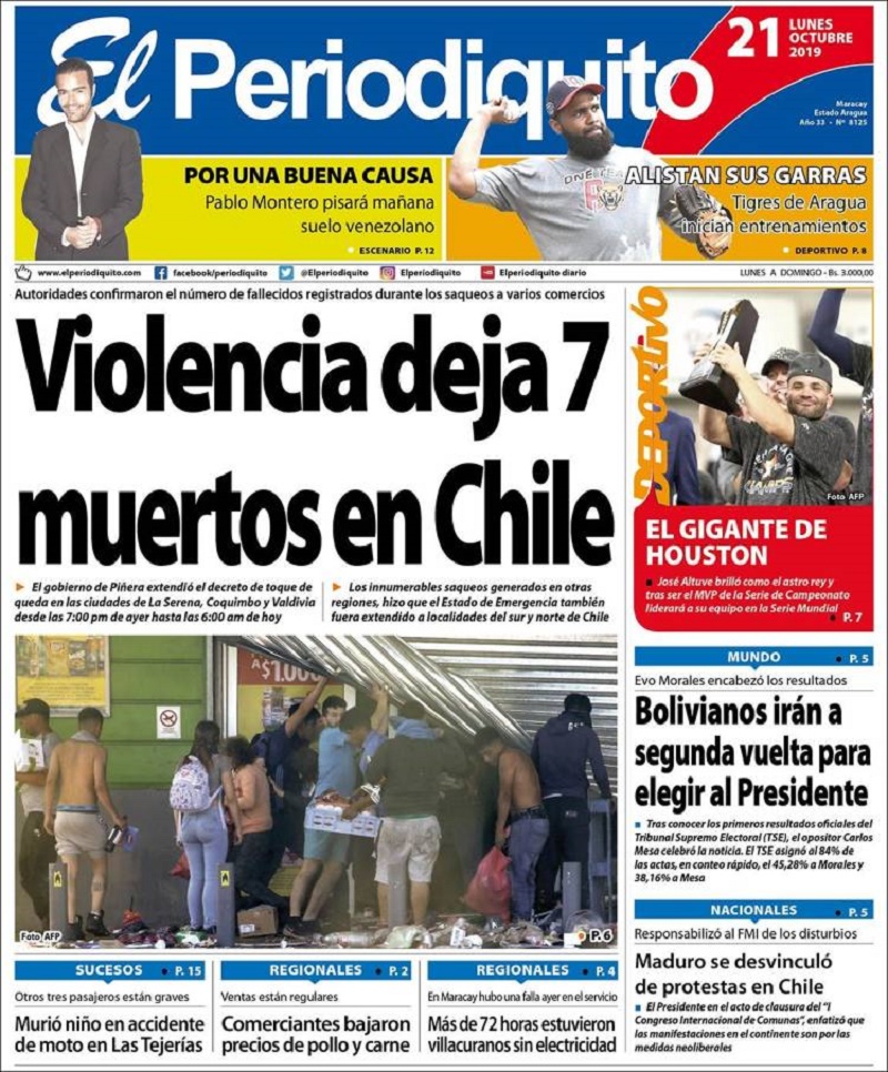Portadas de medios impresos venezolanos de este 21 de octubre