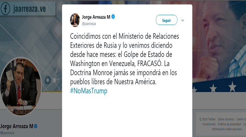 Canciller Jorge Arreaza: Doctrina Monroe jamás se impondrá en los pueblos libres de Nuestra América