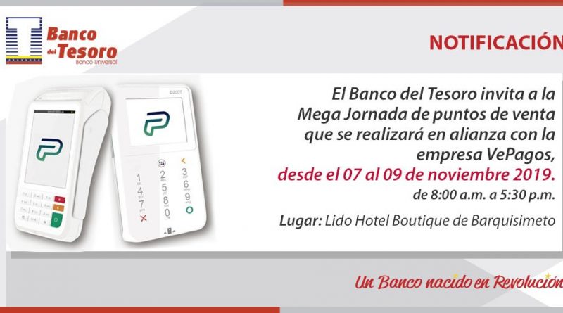 Banco del Tesoro realizará megajornada de puntos de Venta en Barquisimeto