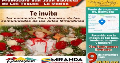 Este sábado inicia 1er encuentro Sanjuanero en Altos Mirandinos