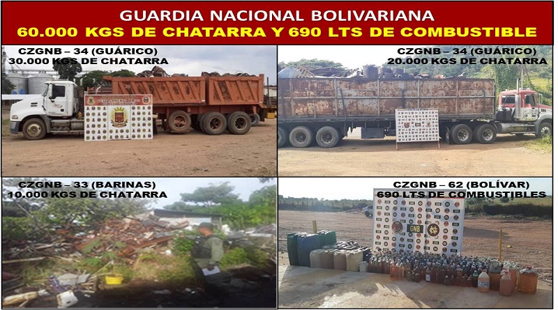GNB incauta 60.000 Kgs. de Chatarra y 690 Lts. de combustible en diferentes estados del país