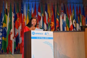 Ministra del Poder Popular para Pueblos Indígenas, Aloha Nuñez, desde la Sesión de la 40 Conferencia General de la Unesco