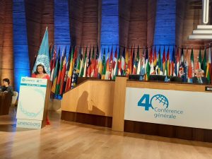 Ministra del Poder Popular para Pueblos Indígenas, Aloha Nuñez, desde la Sesión de la 40 Conferencia General de la Unesco