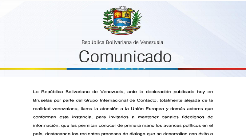 Venezuela invitó a la UE y Grupo de Contacto a apoyar avances del Diálogo Nacional (Foto MPPRE)