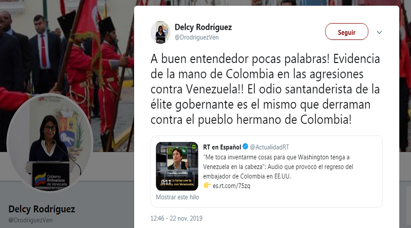 Delcy Rodríguez advierte que Gobierno de Duque odia tanto a Venezuela como al pueblo colombiano