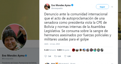 Presidente Evo Morales denuncia que senadora de derecha se autoproclama sobre la sangre de los bolivianos