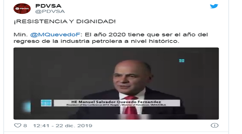 Ministro Manuel Quevedo: PDVSA va a restablecer en 2020 sus niveles históricos de producción tras ataques de EEUU