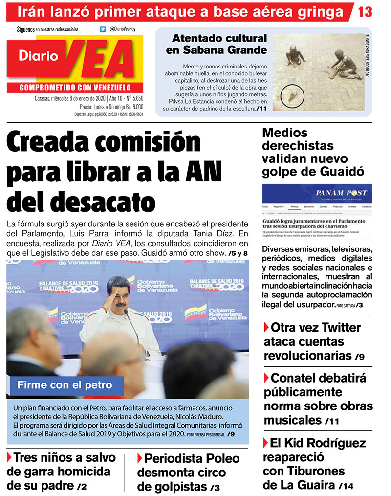 Portadas de la prensa escrita venezolana de este miércoles 08 de enero