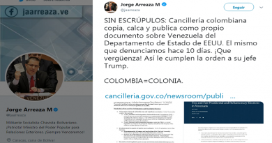Canciller Arreaza: Colombia se convierte en colonia de Trump al calcar como propio documento de EE.UU. contra Venezuela