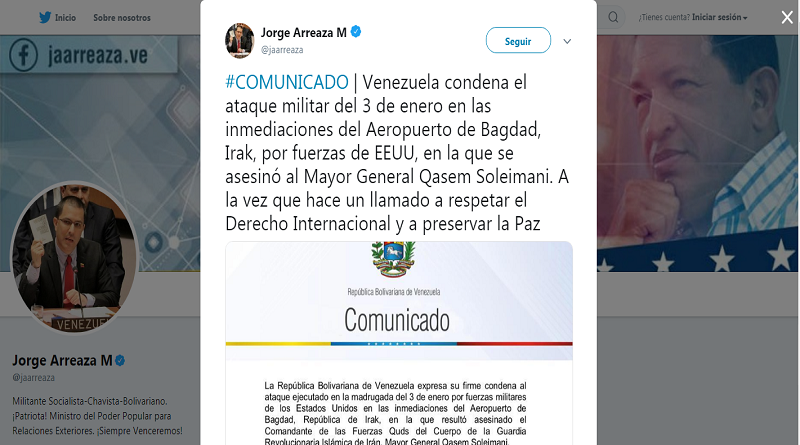 Venezuela condena ataque militar de EEUU en Bagdad y llama a respetar el Derecho Internacional para preservar la paz