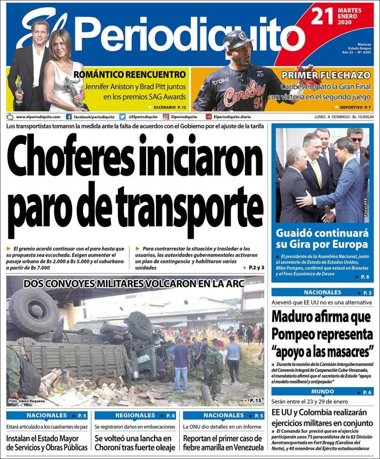 Así titula la prensa escrita venezolana este 21 de enero