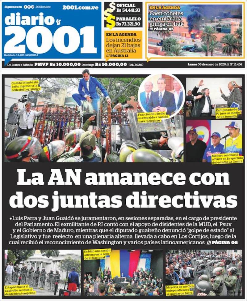 Estas son las portadas de medios impresos veenzolanos de este 06 de enero