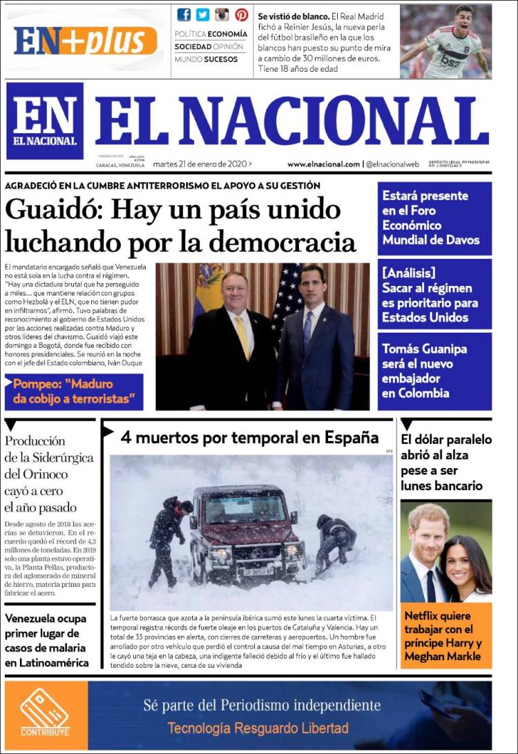 Así titula la prensa escrita venezolana este 21 de enero