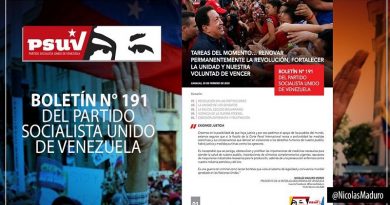 Boletín N° 191 del PSUV invita a Renovar permanentemente la Revolución
