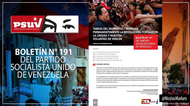 Boletín N° 191 del PSUV invita a Renovar permanentemente la Revolución