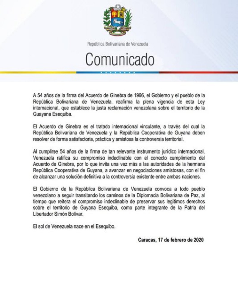 54 años del Acuerdo de Ginebra | Venezuela reafirma su justa reclamación del Territorio Esequibo