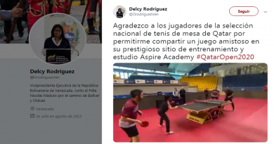 Vicepresidenta Ejecutiva Delcy Rodríguez compartió juego con selección nacional de tenis de Mesa de Qatar