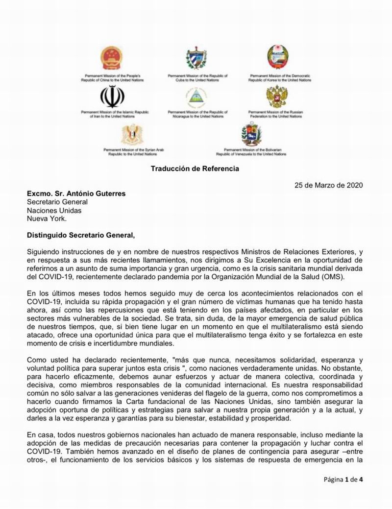 China, Rusia, Venezuela, Cuba y otras 4 naciones solicitaron a ONU exigir con fuerza levantamiento de medidas coercitivas ilegales