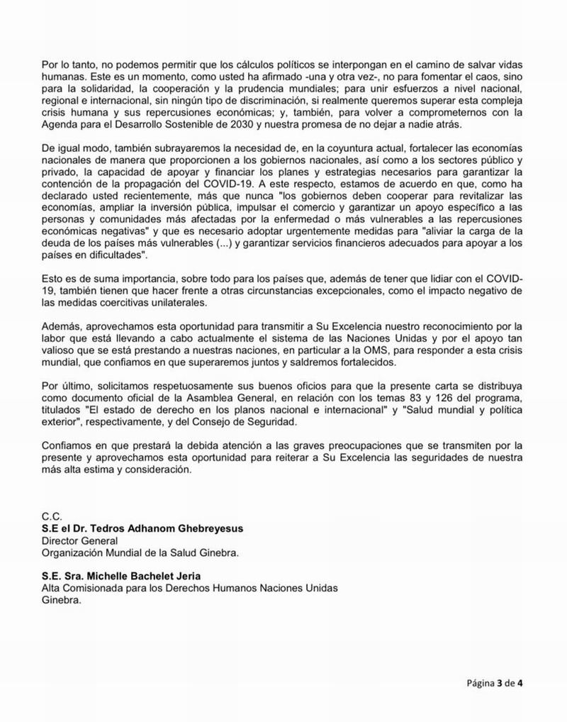 China, Rusia, Venezuela, Cuba y otras 4 naciones solicitaron a ONU exigir con fuerza levantamiento de medidas coercitivas ilegales