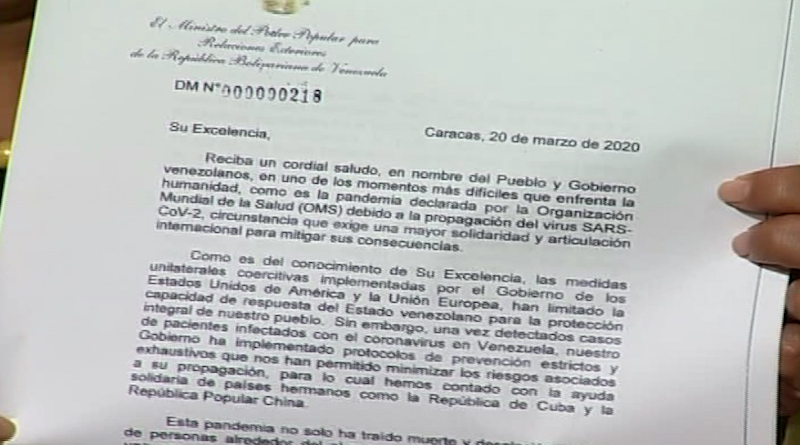 Venezuela solicita a 12 Gobiernos el desbloqueo de sus recursos para hacer frente a la pandemia por el Covid-19