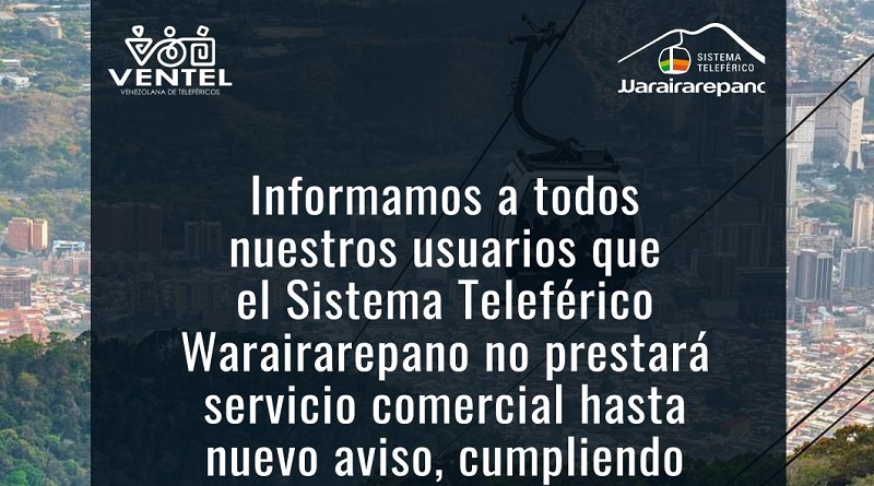 Sistema de Teleféricos suspenden servicio comercial hasta nuevo aviso
