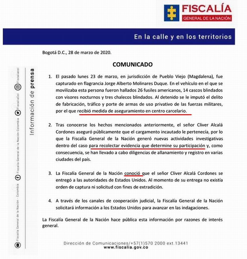 Califican de vergüenza actuación de Fiscalía colombiana al dejar escapar a EE.UU. al narcoparamilitar confeso Clíver Alcalá Cordones