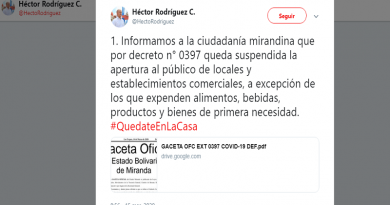 Gobernación de Miranda ordena cierre de establecimientos y espacios públicos