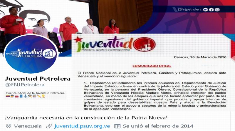 Juventud Petrolera de Venezuela se pronuncia en contra de la nueva agresión de EE.UU. principal consumidor de drogas del mundo