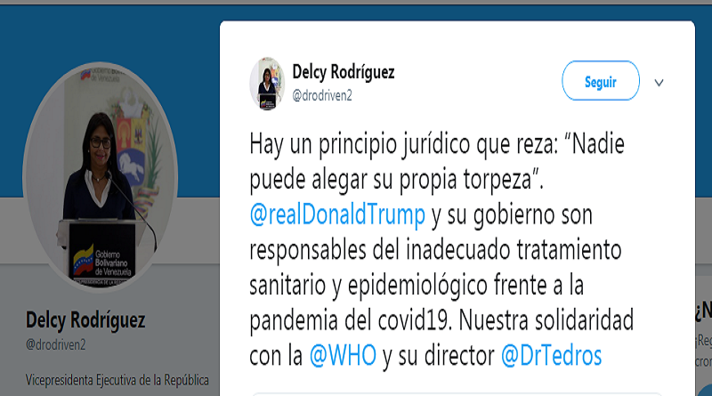 Delcy Rodríguez sobre negligencia de Trump en pandemia: “Nadie puede alegar su propia torpeza”