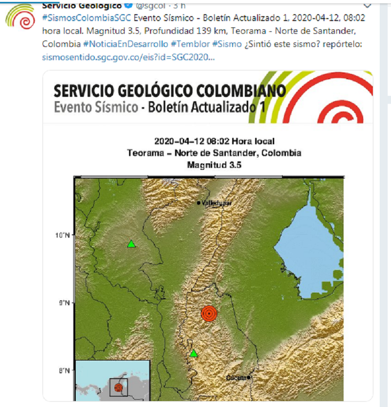 Colombia | Fuertes sismos se sintieron este Domingo Santo en Chocó y Norte de Santander